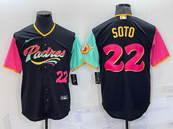 Men's San Diego Padres #22 Juan Soto 2022 Black City Connect Cool Base Stitched Jersey